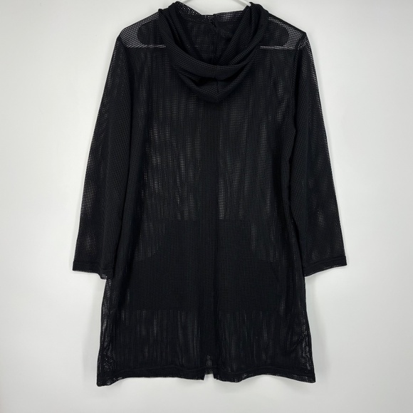 Dream Beach Womens Large Zip Front Swim Suit Beach Cover Up Black Mesh Hooded LS - Picture 6 of 8